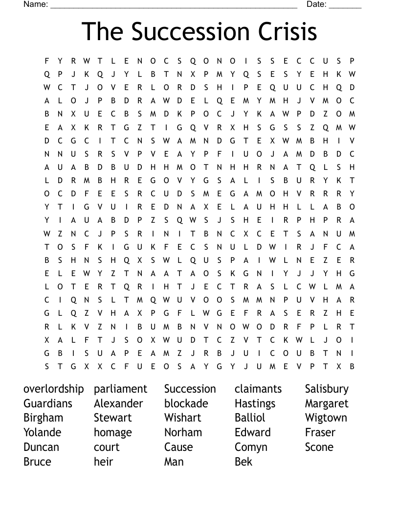 The Succession Crisis Word Search