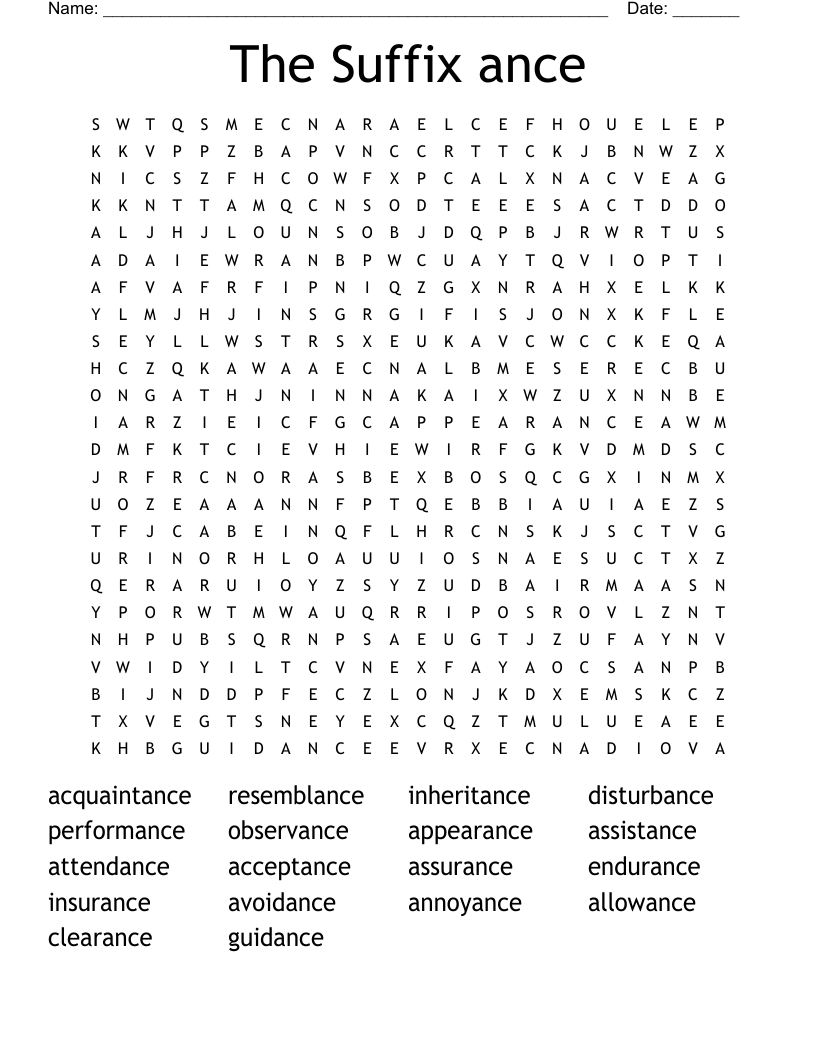 The Suffix ance Word Search