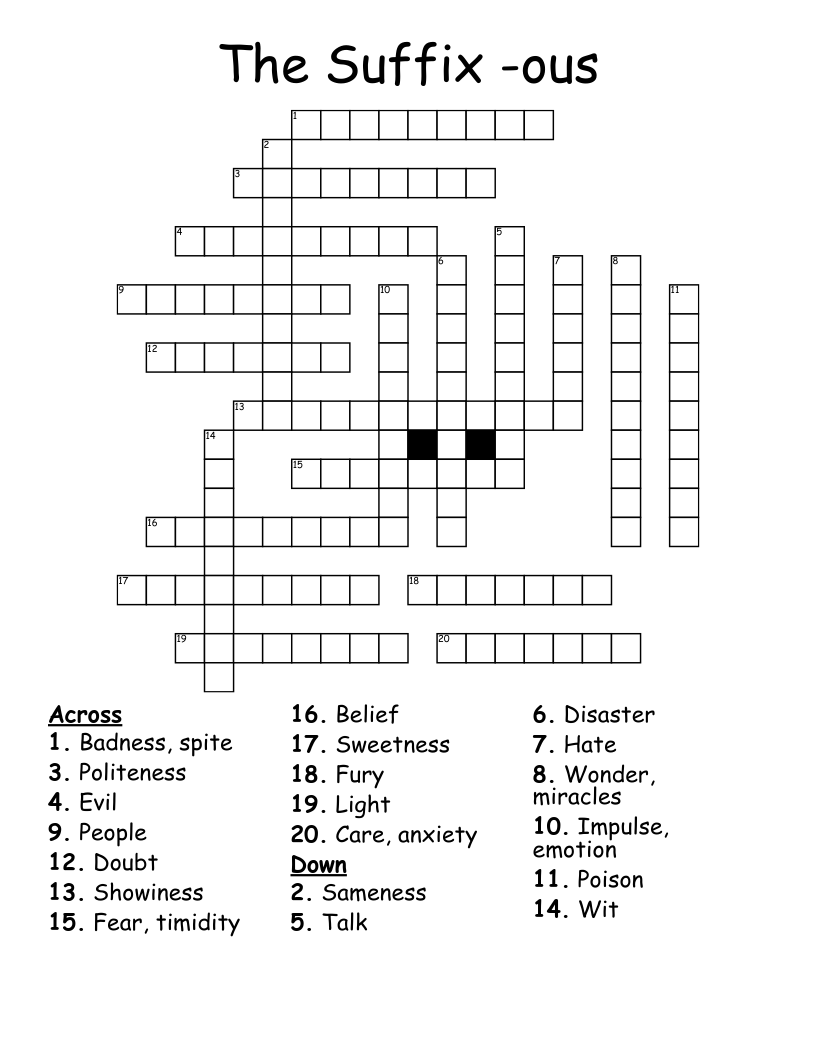 The Suffix -ous Crossword