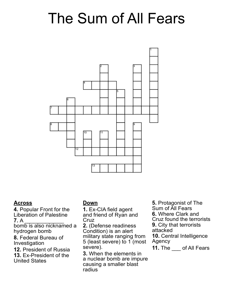The Sum of All Fears Crossword