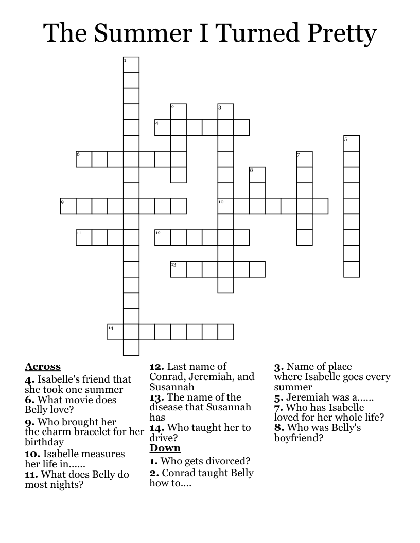 The Summer I Turned Pretty Crossword
