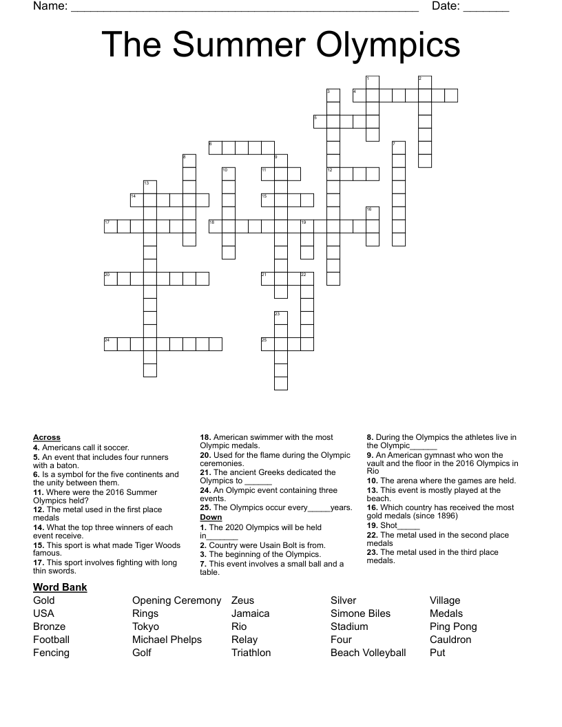The Summer Olympics Crossword