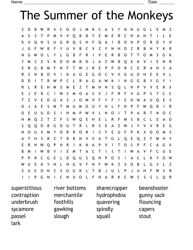 The Summer of the Monkeys Word Search