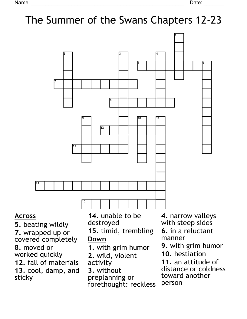 The Summer of the Swans Chapters 12-23 Crossword