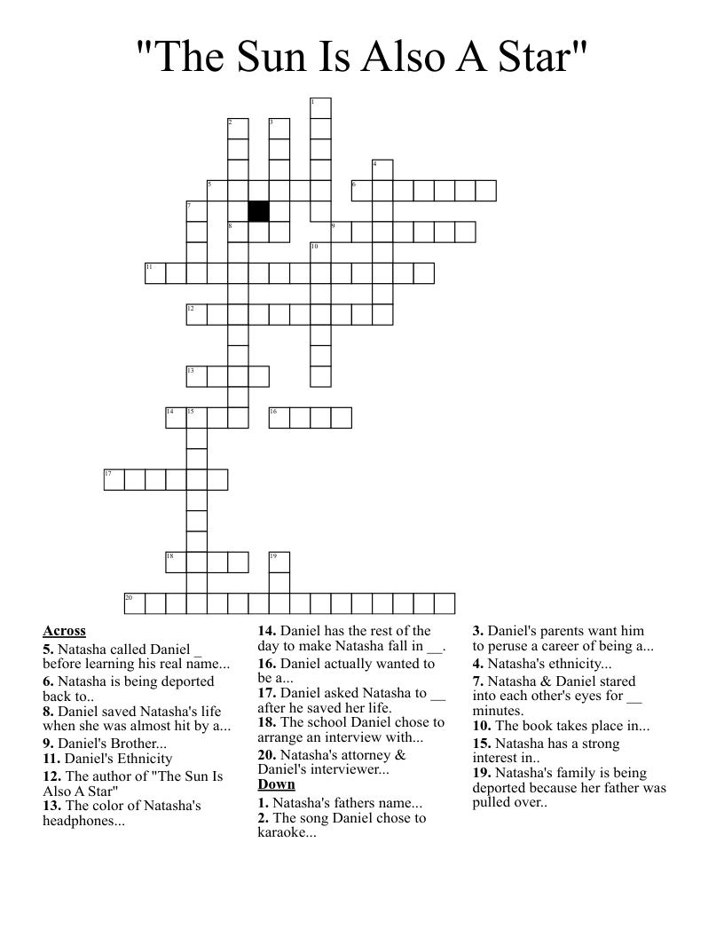 "The Sun Is Also A Star" Crossword