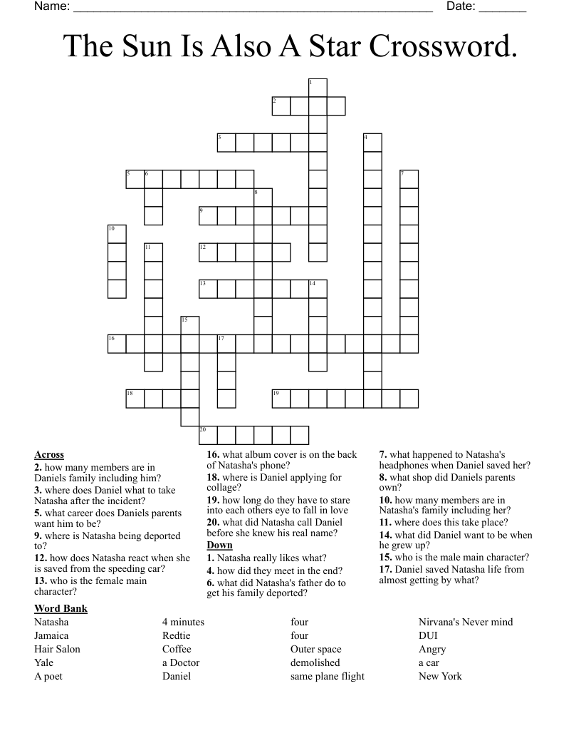 The Sun Is Also A Star Crossword.