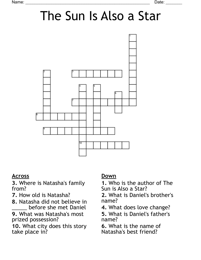 The Sun Is Also a Star Crossword