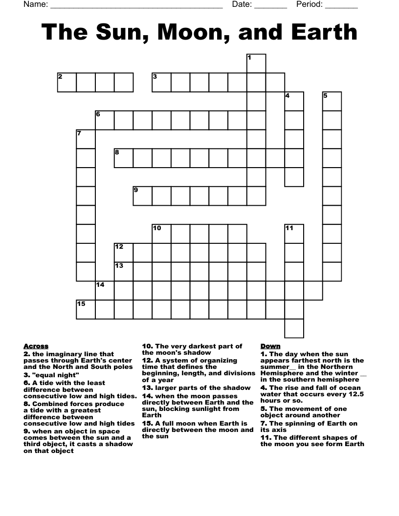 The Sun, Moon, and Earth Crossword