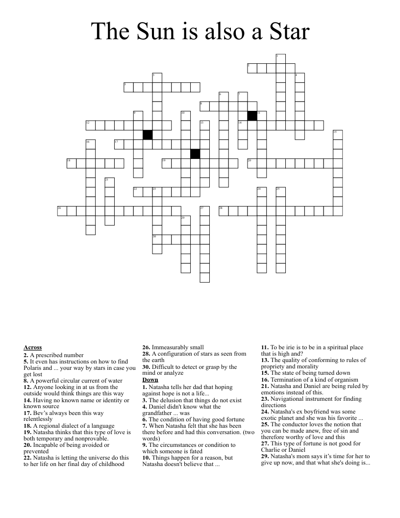 The Sun is also a Star Crossword
