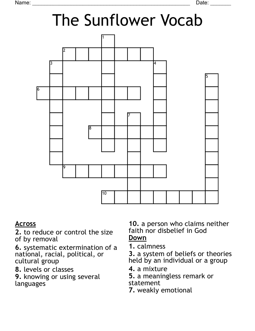 The Sunflower Vocab Crossword