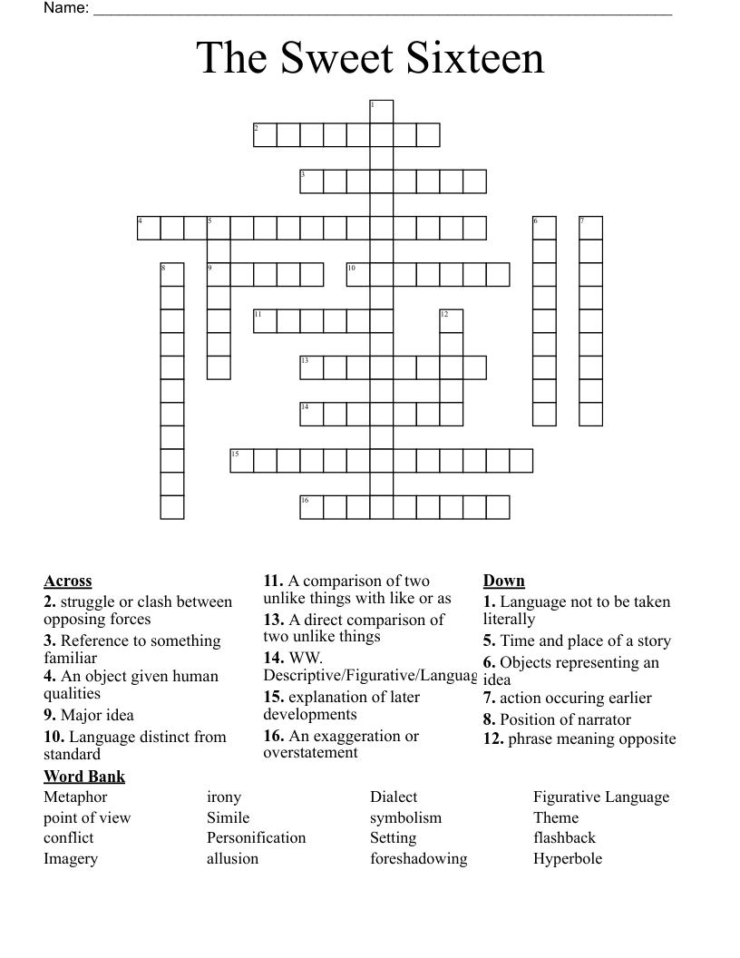 The Sweet Sixteen Crossword