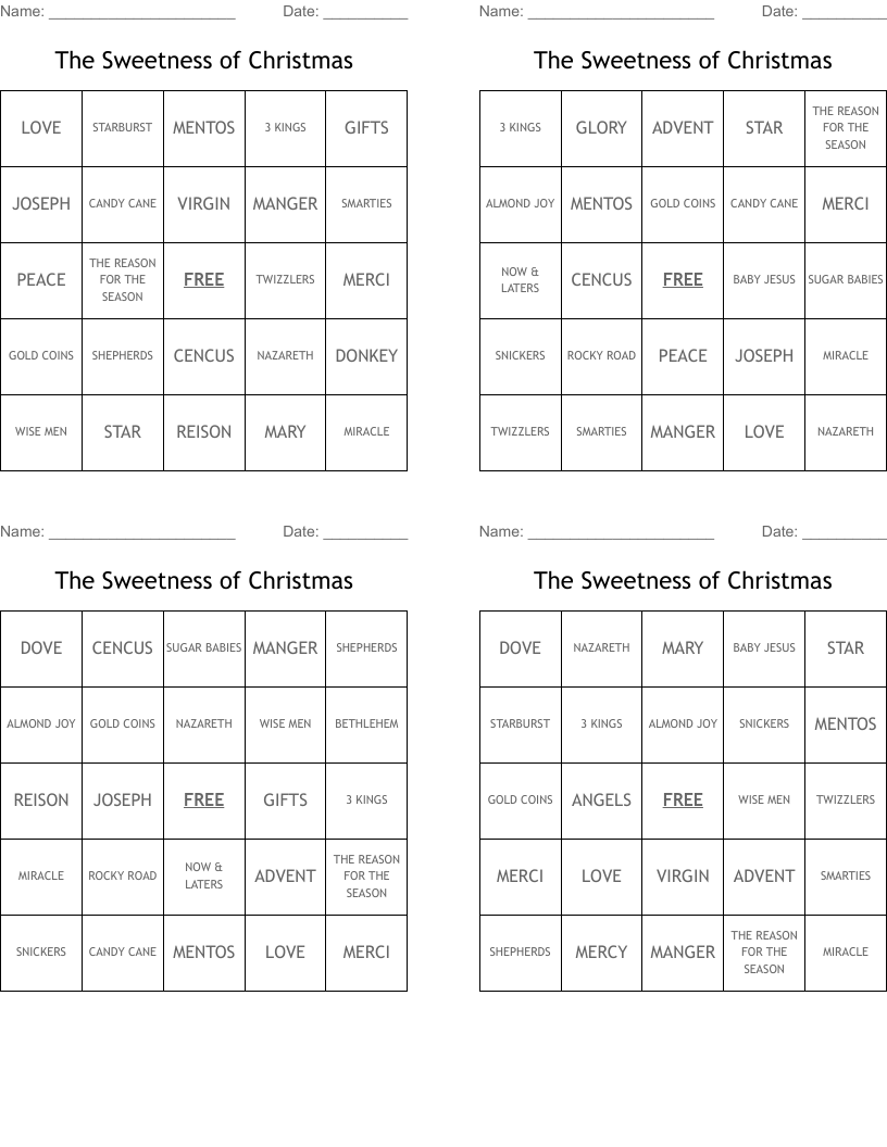 The Sweetness of Christmas Bingo Cards