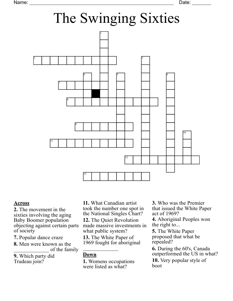 The Swinging Sixties Crossword