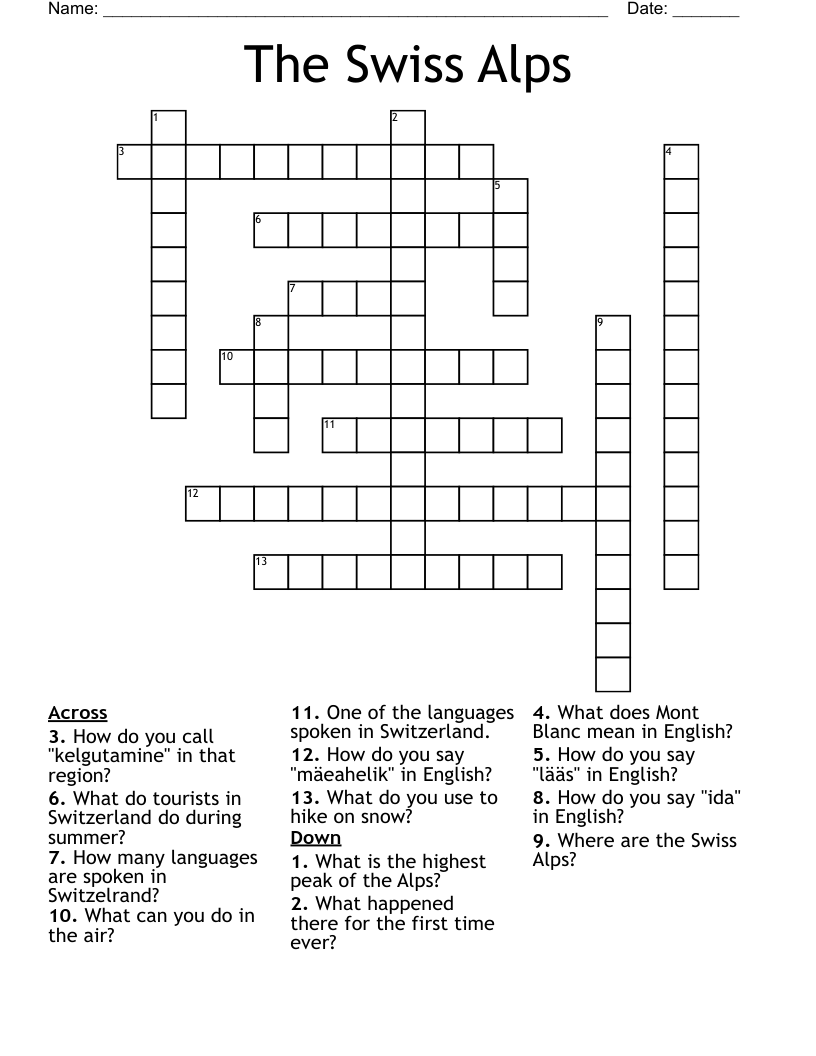 The Swiss Alps Crossword
