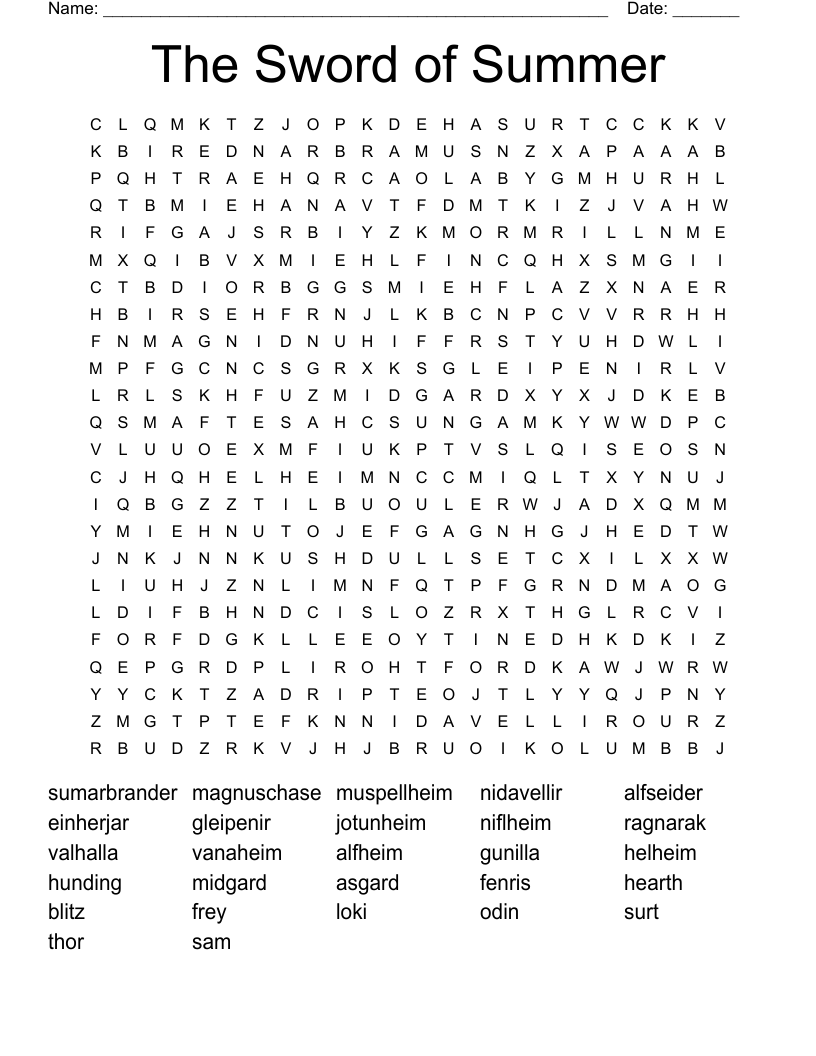 The Sword of Summer Word Search