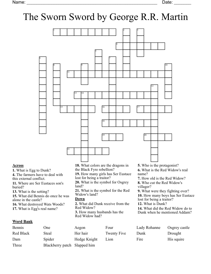 The Sworn Sword by George R.R. Martin  Crossword
