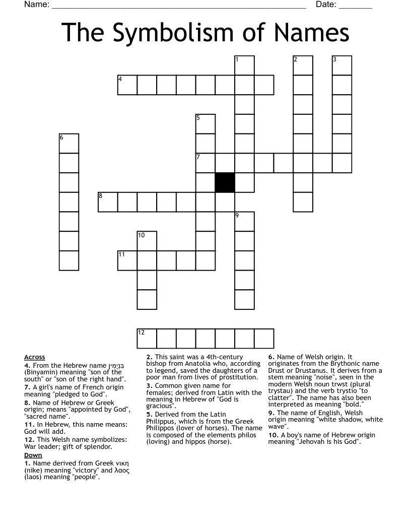 The Symbolism of Names Crossword