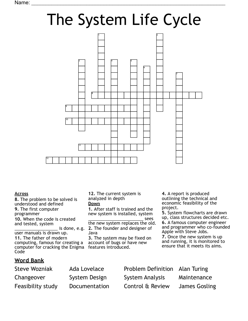 The System Life Cycle Crossword