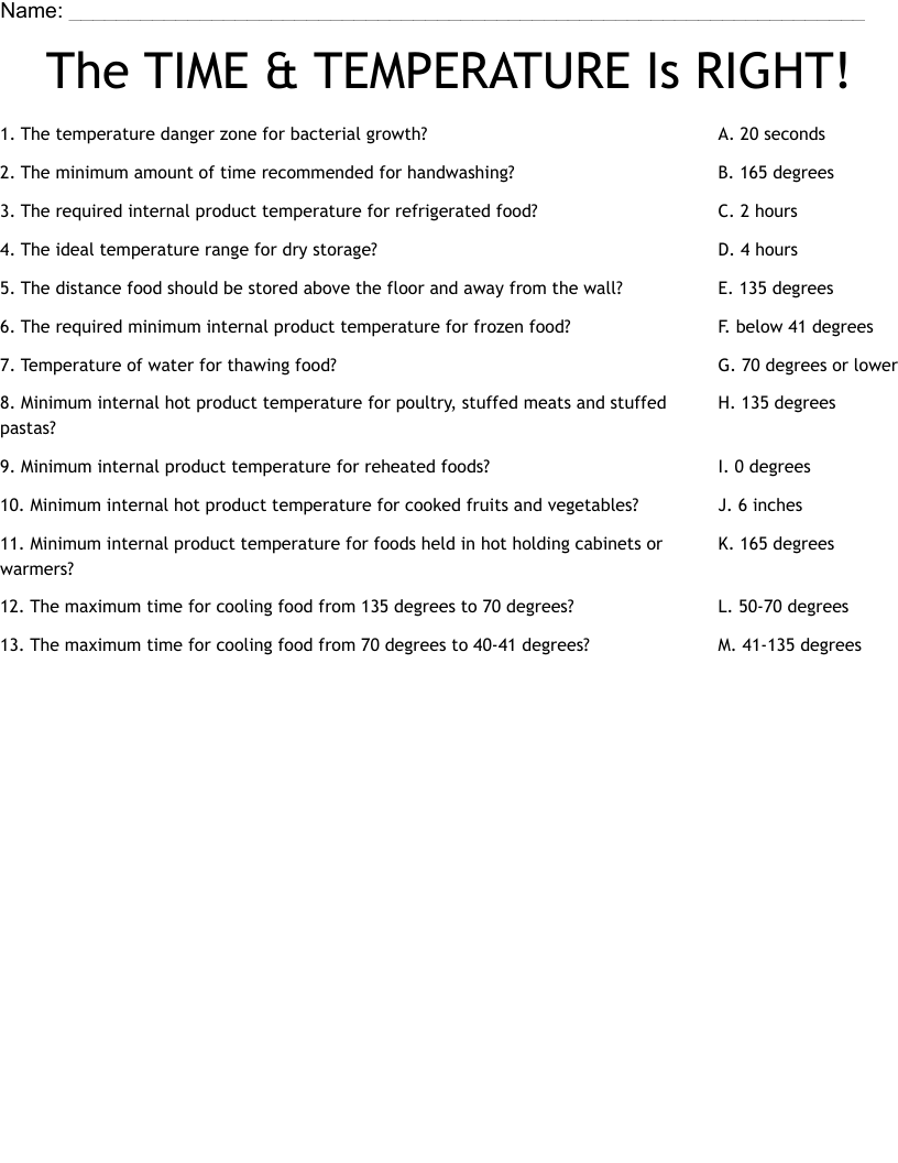 The TIME & TEMPERATURE Is RIGHT! Worksheet