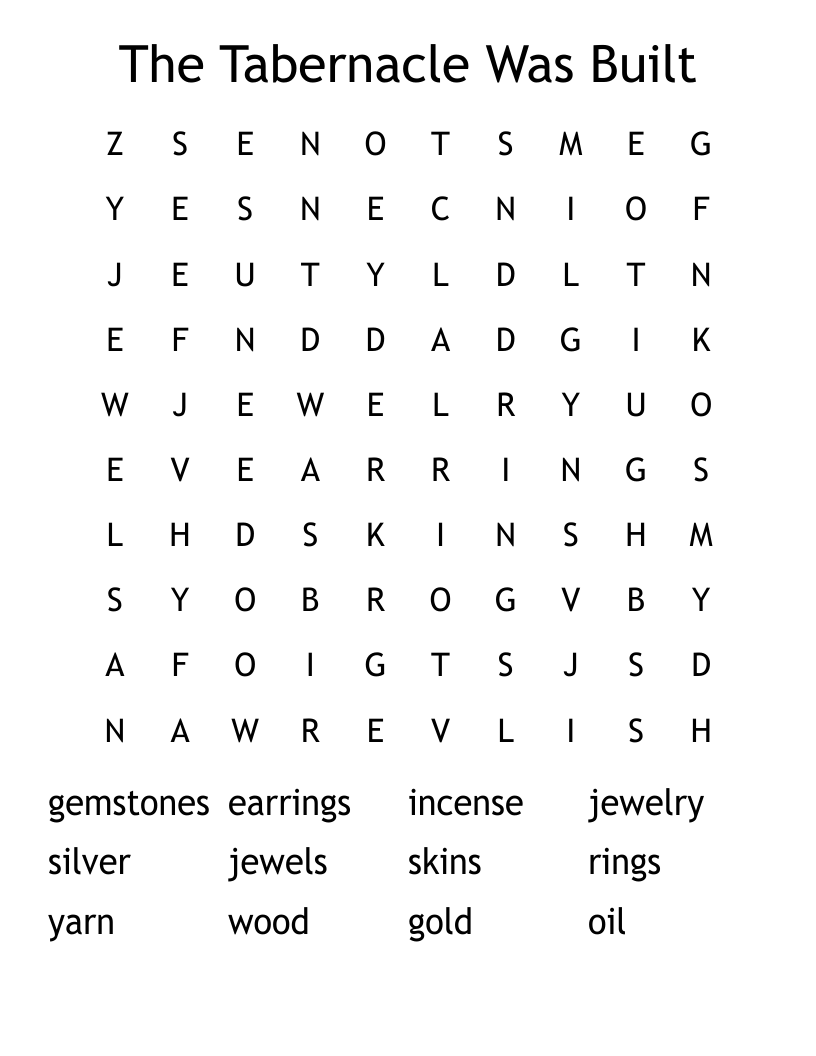 The Tabernacle Was Built Word Search