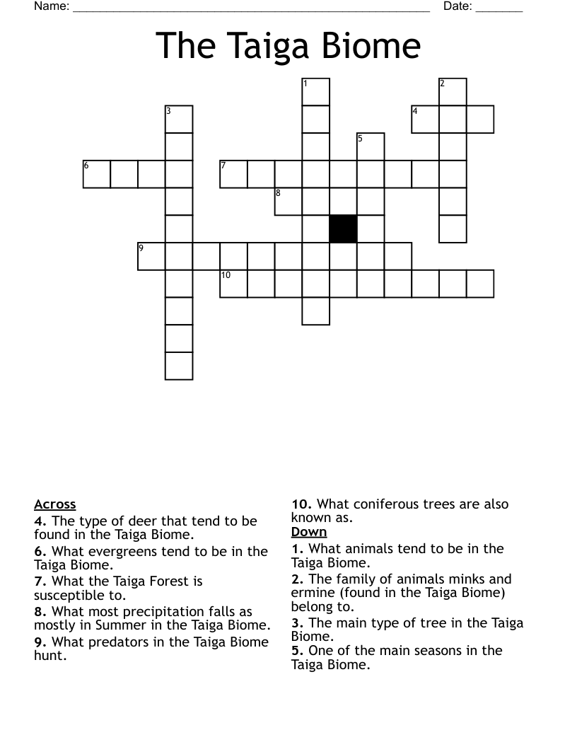 The Taiga Biome Crossword