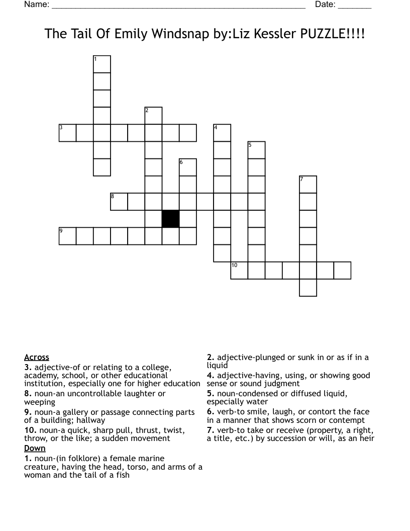 The Tail Of Emily Windsnap by:Liz Kessler  PUZZLE!!!! Crossword