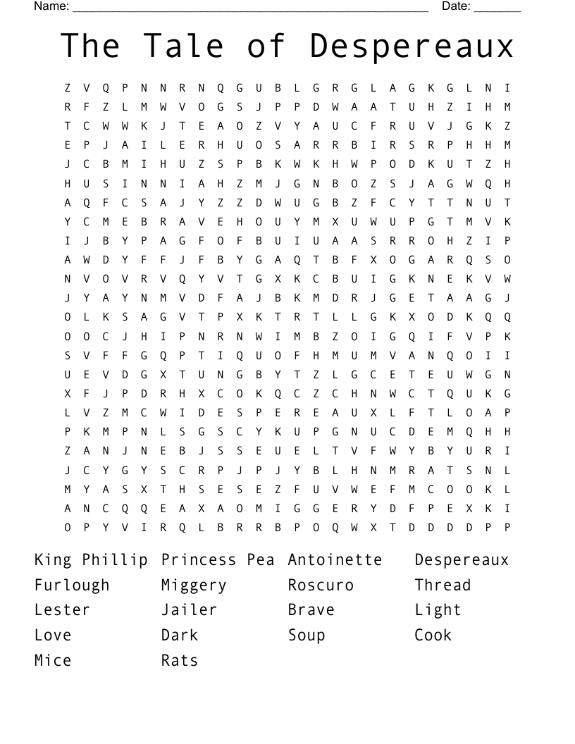 The Tale of Despereaux Word Search