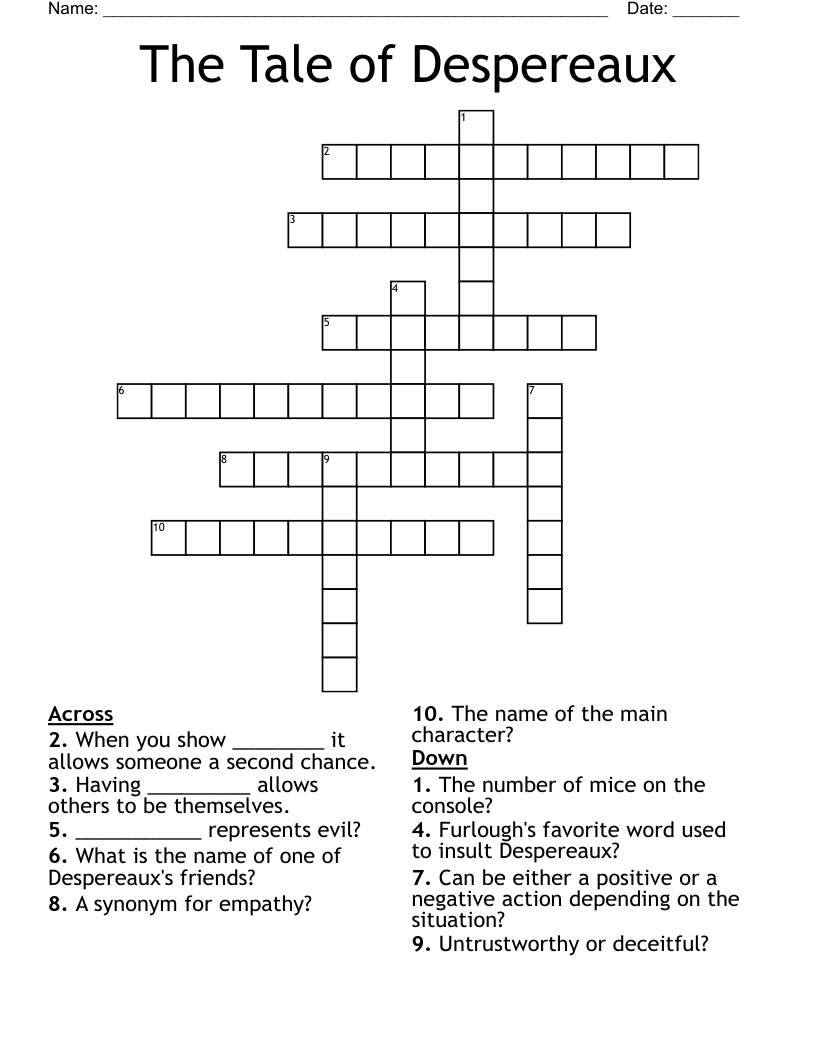 The Tale of Despereaux Crossword