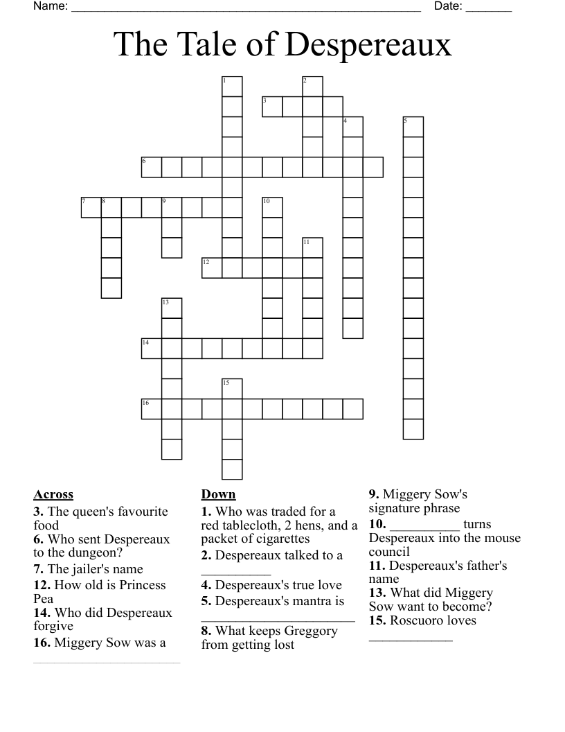 The Tale of Despereaux  Crossword