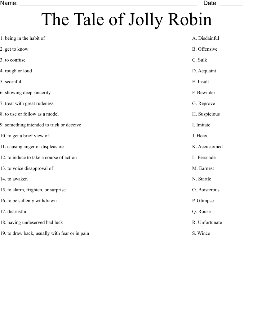 The Tale of Jolly Robin Worksheet