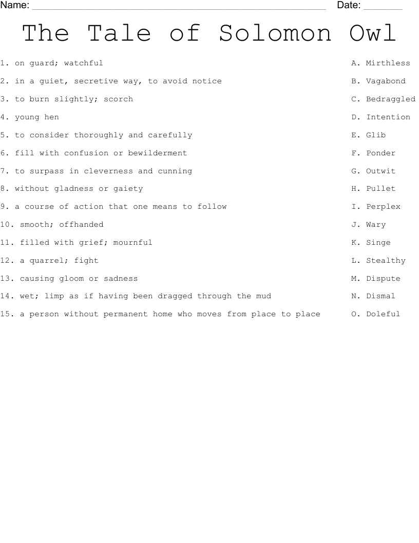 The Tale of Solomon Owl Worksheet
