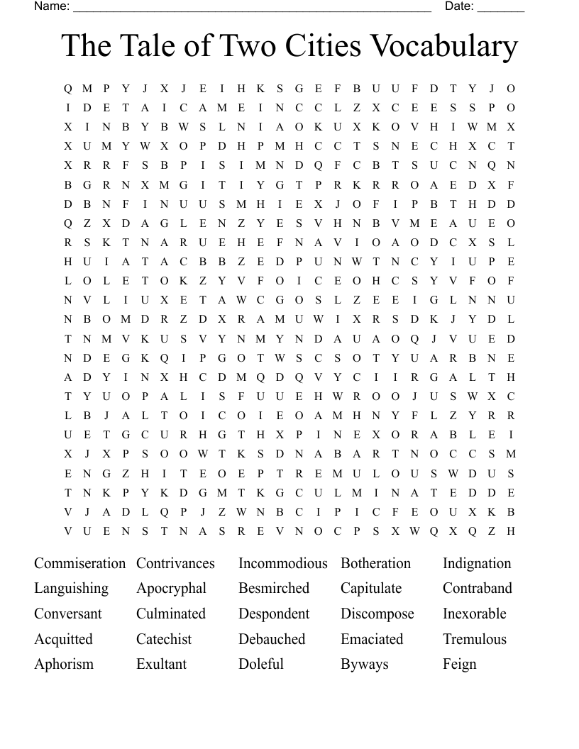 The Tale of Two Cities Vocabulary Word Search