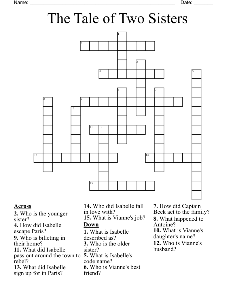 The Tale of Two Sisters Crossword