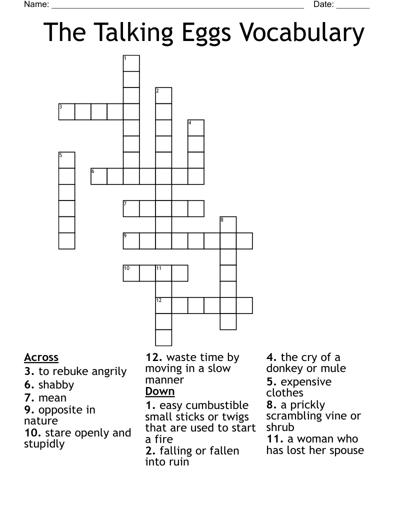 The Talking Eggs Vocabulary Crossword
