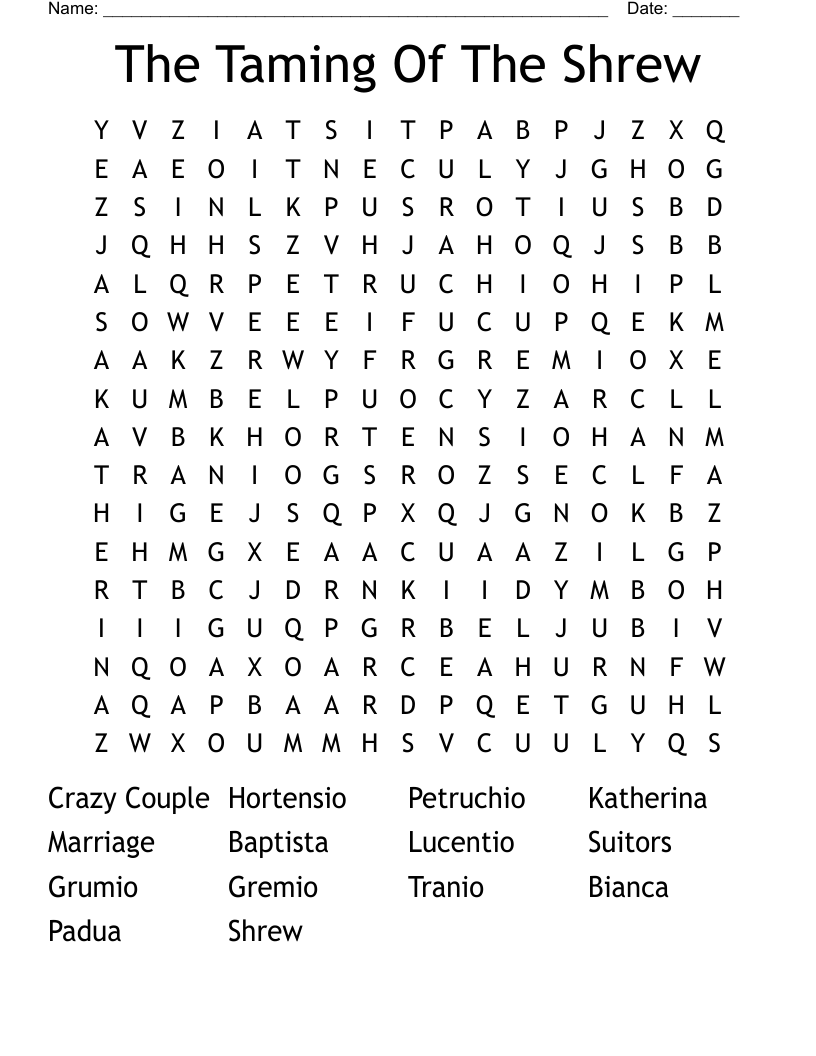 The Taming Of The Shrew Word Search