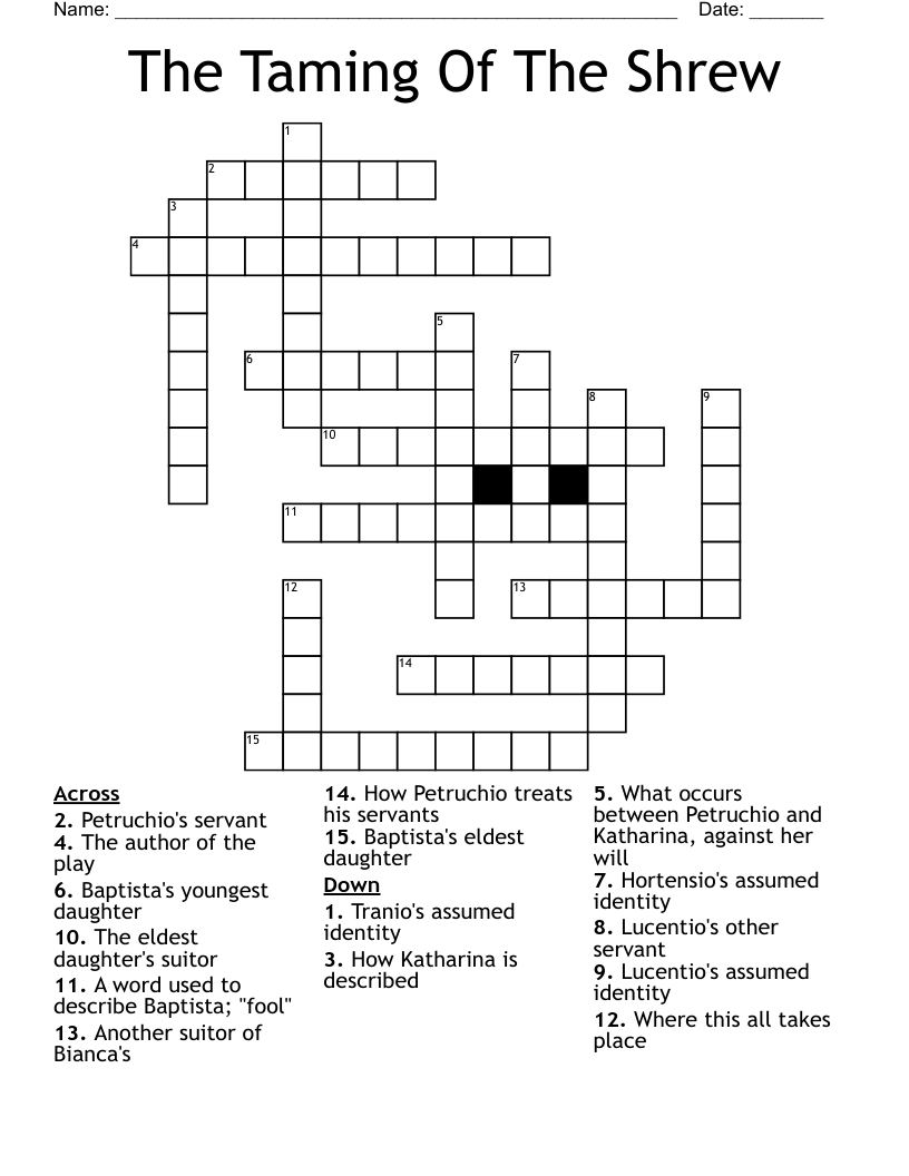 The Taming Of The Shrew Crossword