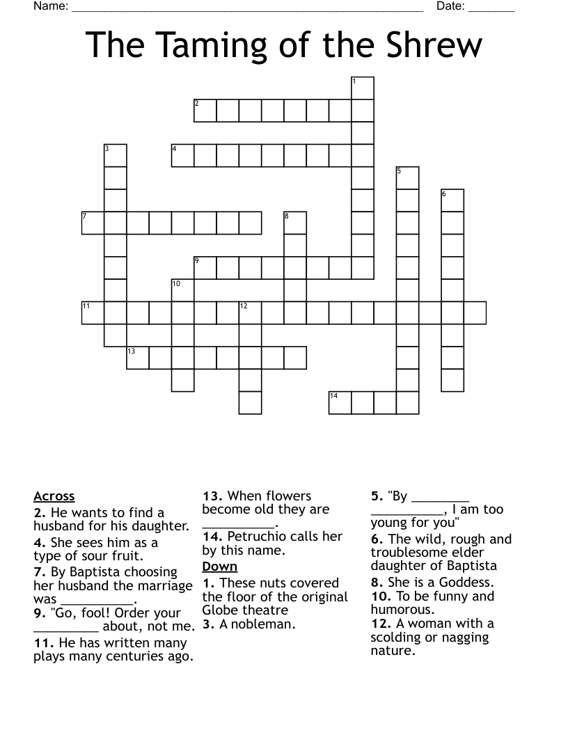 The Taming of the Shrew Crossword