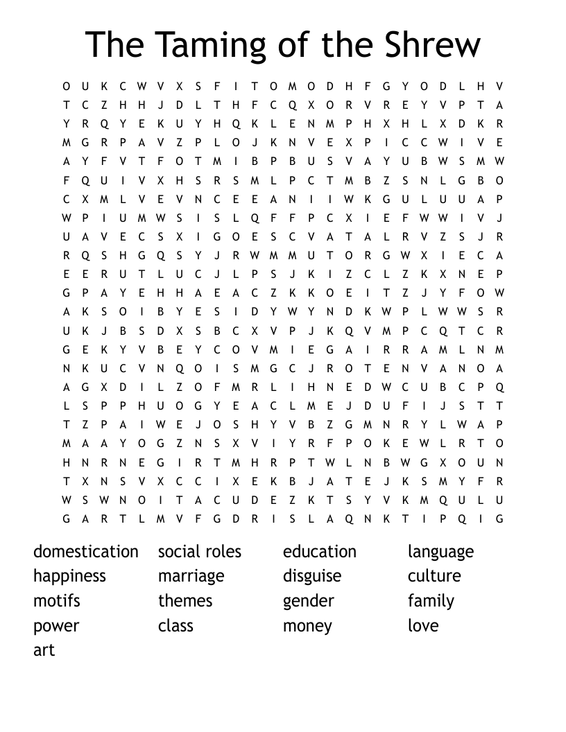 The Taming of the Shrew Word Search