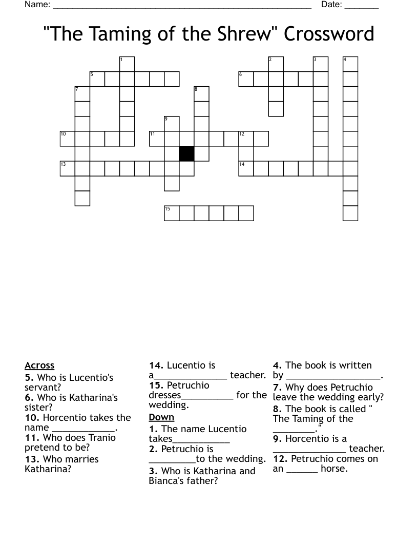 "The Taming of the Shrew" Crossword