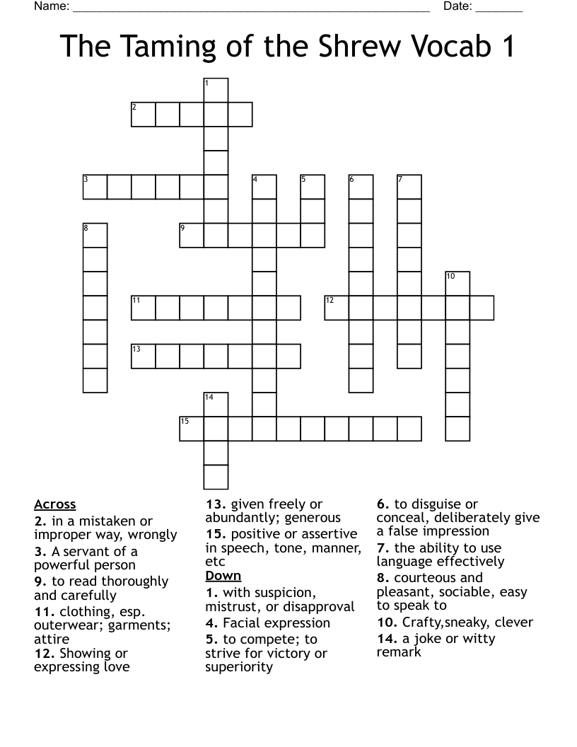 The Taming of the Shrew Vocab 1 Crossword