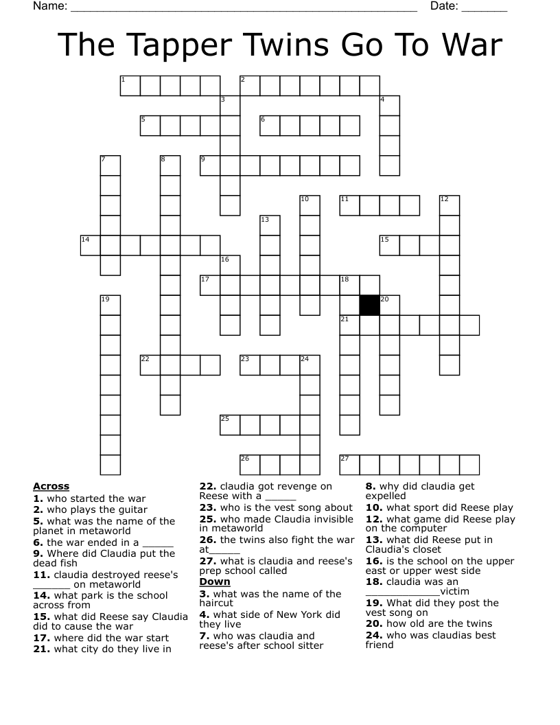 The Tapper Twins Go To War Crossword