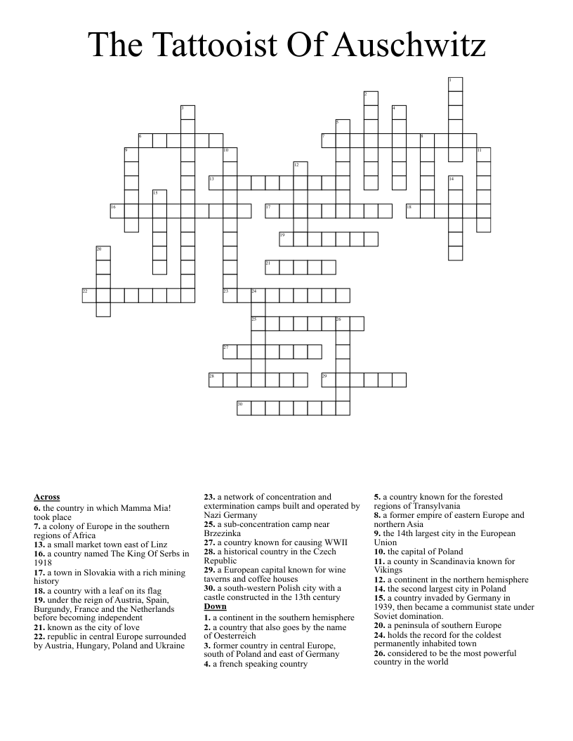 The Tattooist Of Auschwitz Crossword