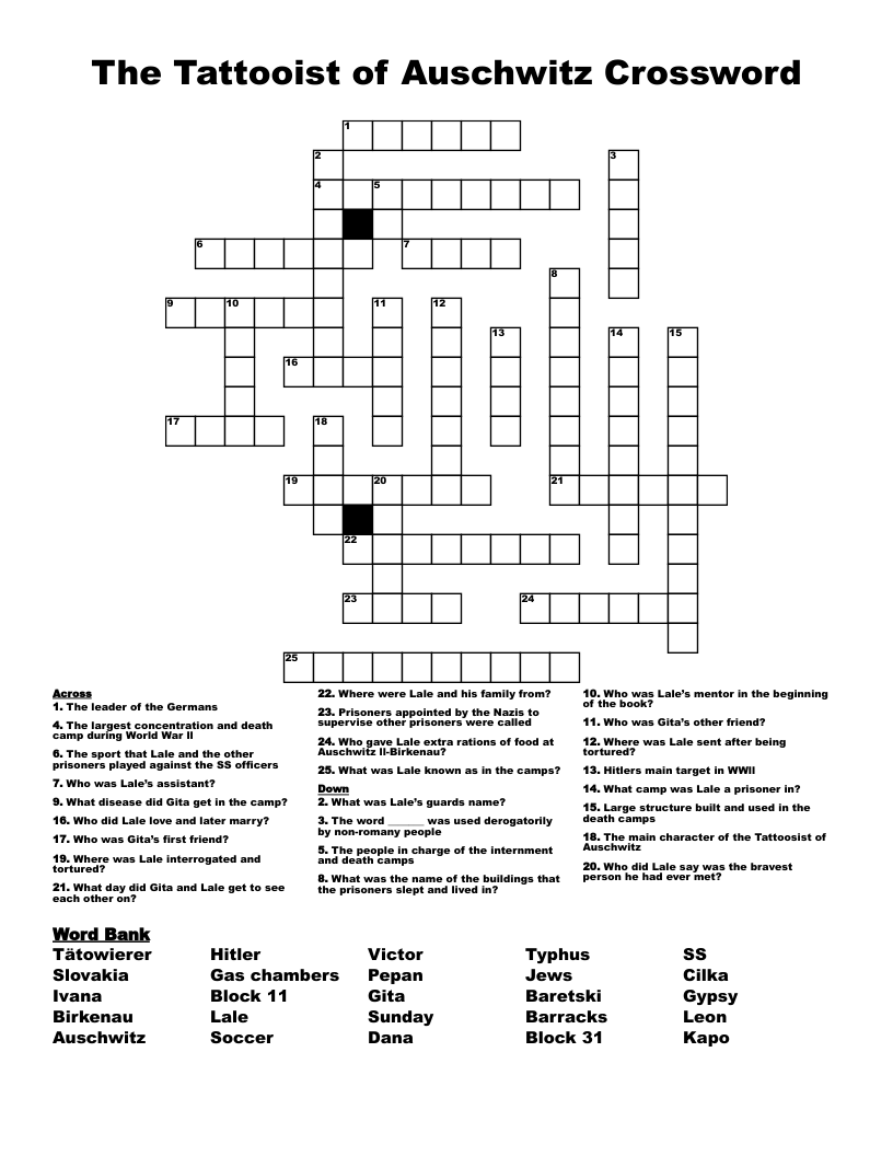 The Tattooist of Auschwitz Crossword