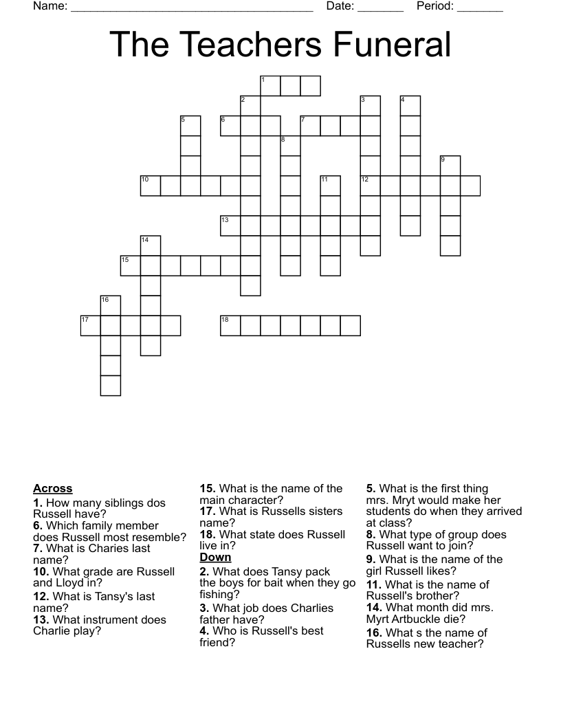 The Teachers Funeral Crossword