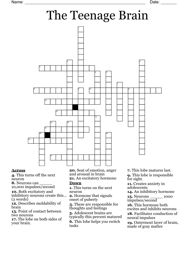 The Teenage Brain Crossword