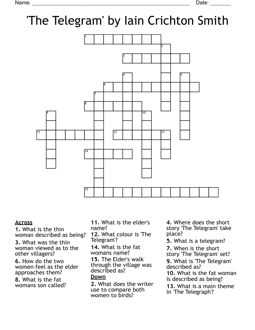 'The Telegram' by Iain Crichton Smith Crossword