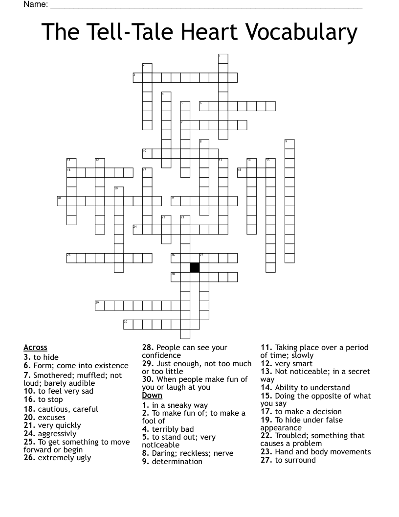 The Tell-Tale Heart Vocabulary Crossword
