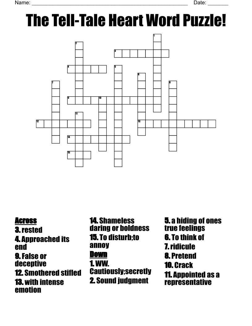 The Tell-Tale Heart Word Puzzle! Crossword