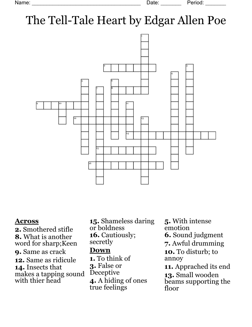 The Tell-Tale Heart by Edgar Allen Poe Crossword