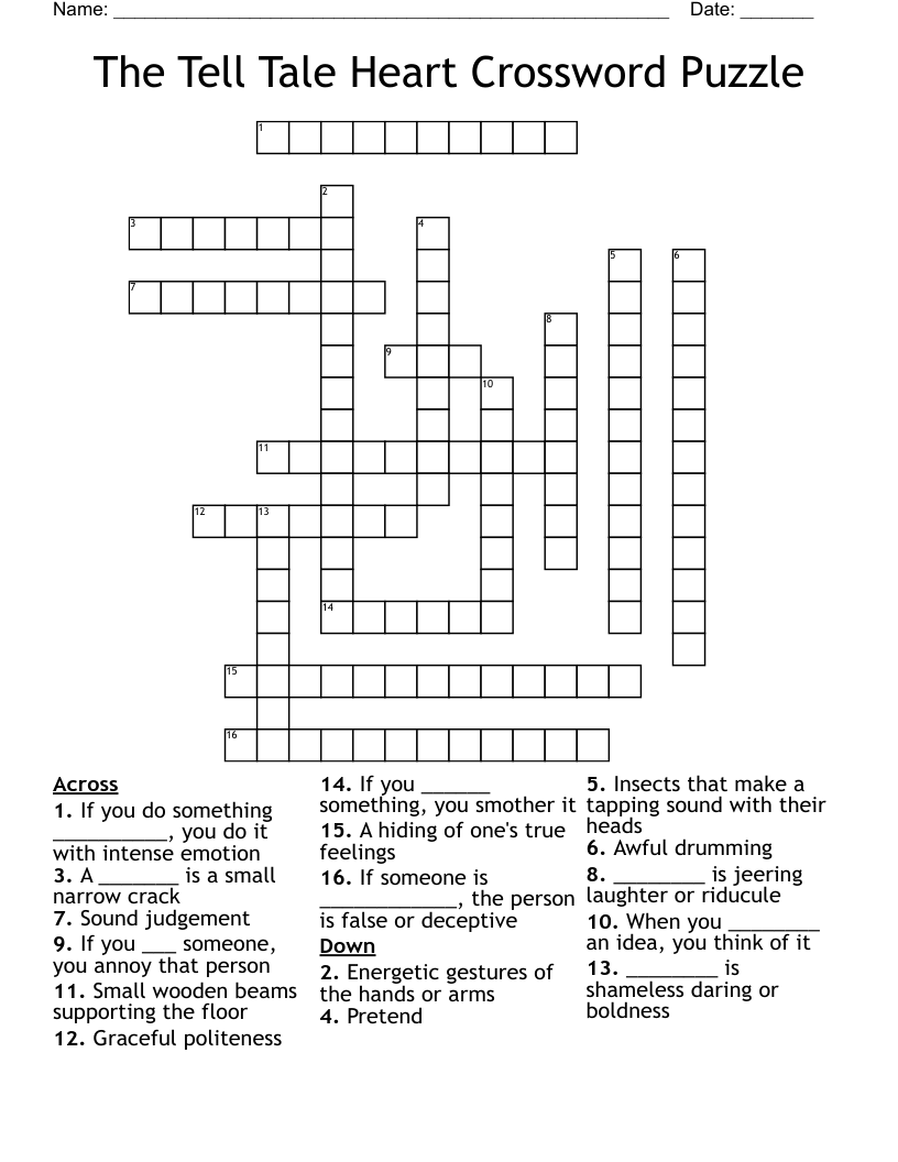 The Tell Tale Heart Crossword Puzzle